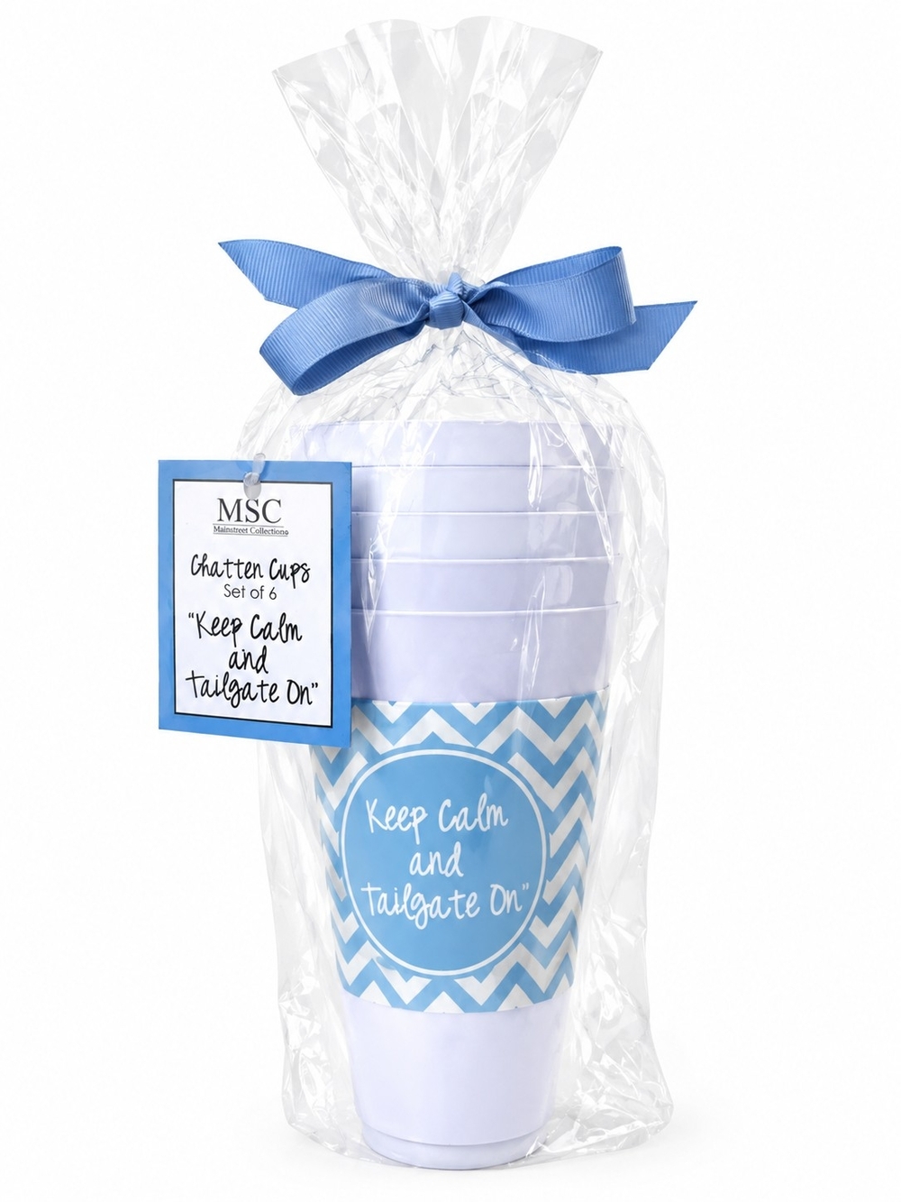 Light Blue Keep Calm and Tailgate On Chatten Cups - Set of 6